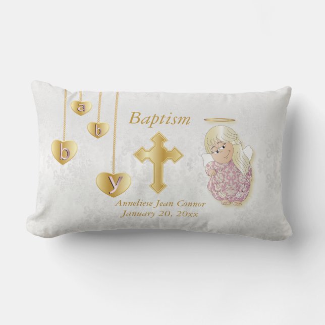 Little Angel Girl Baptism Design Lumbar Cushion (Front)