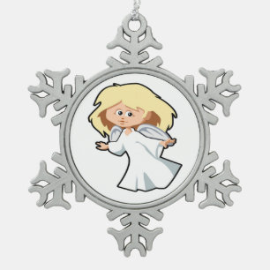 LITTLE ANGEL GIRL SNOWFLAKE PEWTER CHRISTMAS ORNAM ORNAMENT