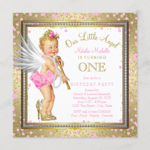Little Angel Girls 1st Birthday Party Invitation