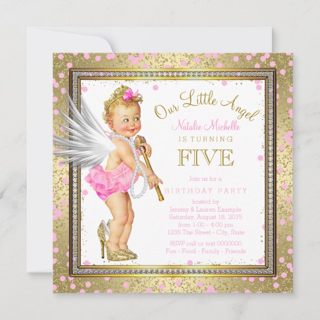 Little Angel Girls 5th Birthday Party Invitation (Front)