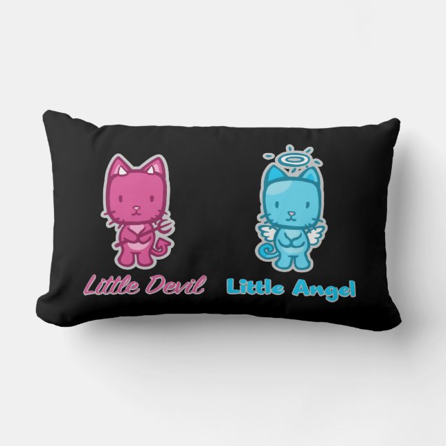 Little Angel, Little Devil Cartoon Kitty Cat Lumbar Cushion (Front)