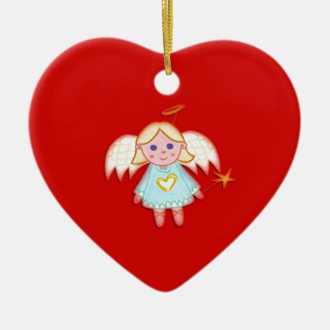 Little Angel on Red Ceramic Tree Decoration (Front)