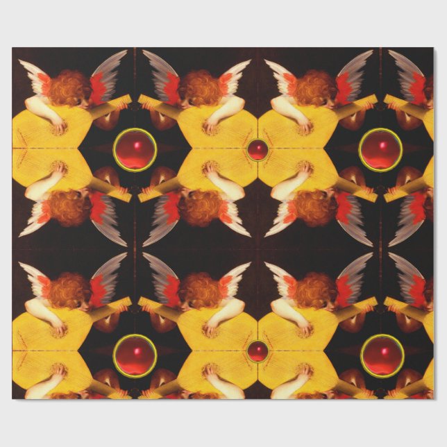 LITTLE ANGEL PLAYING LUTE Music Making Cherub Gems Wrapping Paper (Flat)