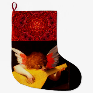 LITTLE ANGEL PLAYING LUTE Music Making Cherub Large Christmas Stocking