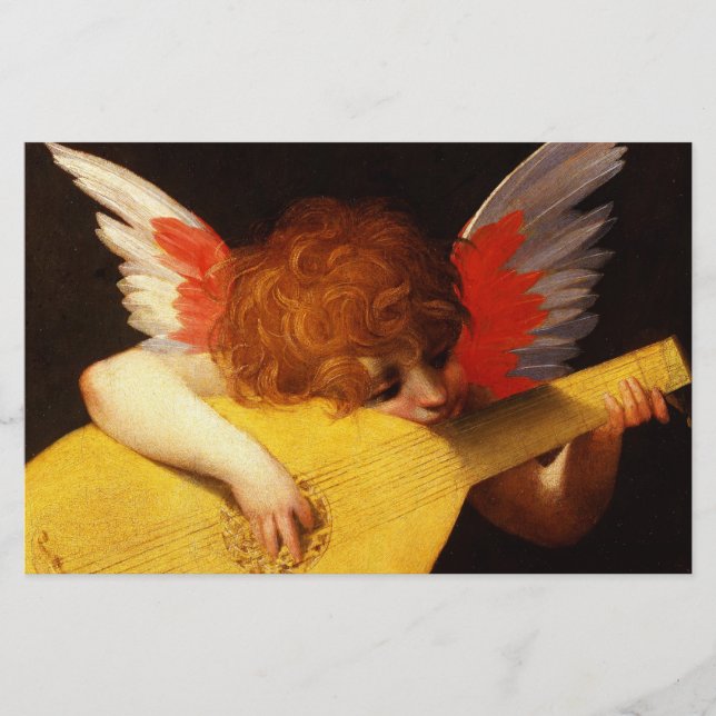 LITTLE ANGEL PLAYING LUTE  Music Making Cherub Stationery (Front)