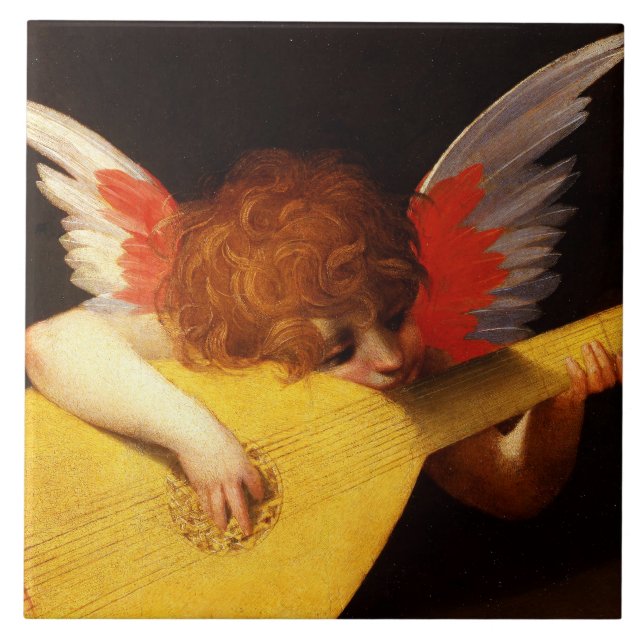 LITTLE ANGEL PLAYING LUTE Music Making Cherub Tile (Front)