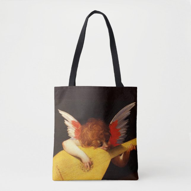 LITTLE ANGEL PLAYING LUTE Music Making Cherub Tote Bag (Front)