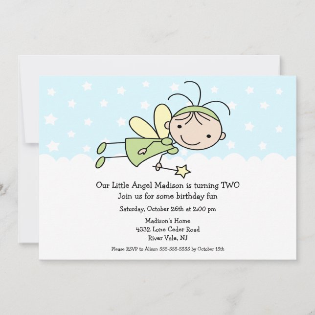 Little Angel Stick Figure Birthday Invitation (Front)