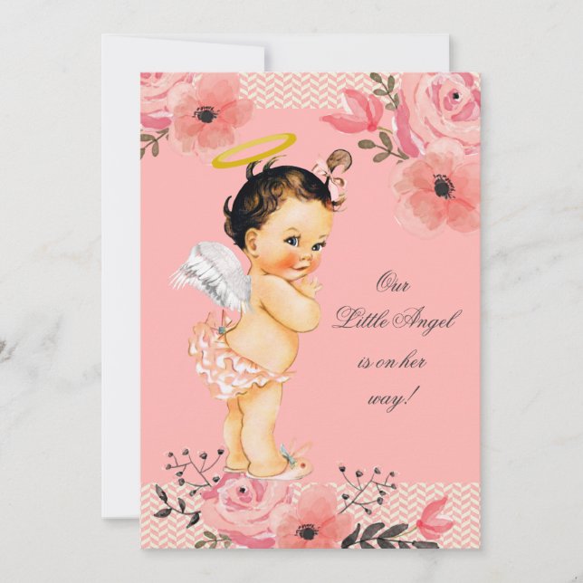 Little Angel Watercolor Flowers Baby Shower Invitation (Front)