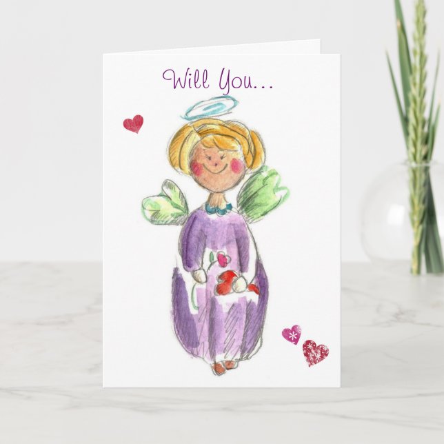 Little Angel Will You Be Mine Valentine Holiday Card (Front)