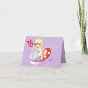 Little AngelGirl Holding Heart Valentine Note Card