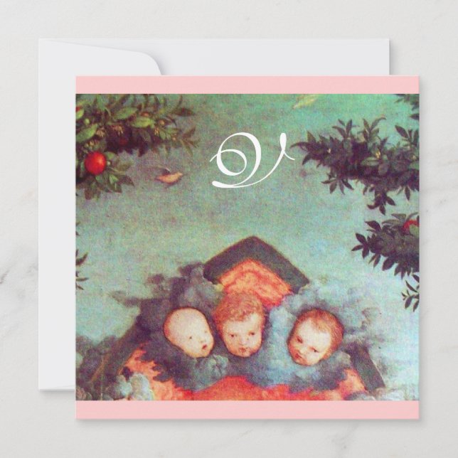 LITTLE ANGELS MONOGRAM bright antique blue pink Invitation (Front)