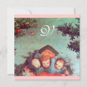 LITTLE ANGELS MONOGRAM bright antique blue pink Invitation