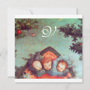 LITTLE ANGELS MONOGRAM bright antique blue pink Invitation