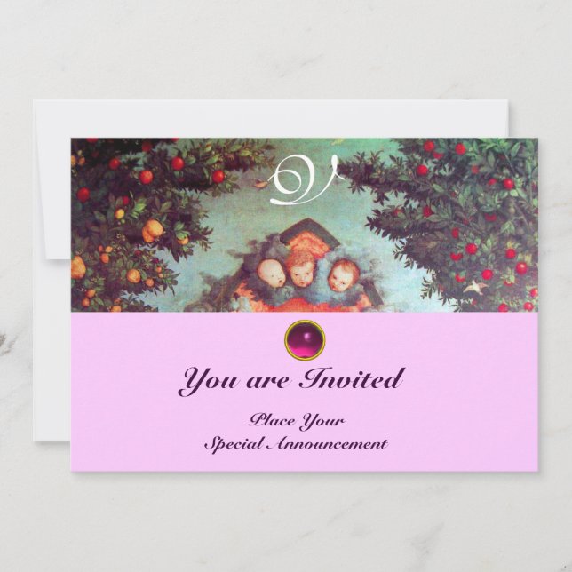 LITTLE ANGELS MONOGRAM bright antique blue pink Invitation (Front)