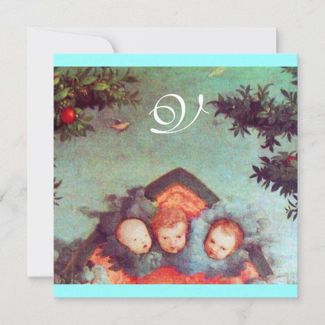 LITTLE ANGELS MONOGRAM bright antique blue red Invitation (Front)