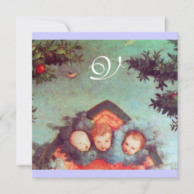 LITTLE ANGELS MONOGRAM bright antique blue red Invitation (Front)