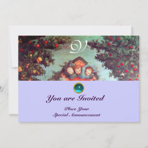 LITTLE ANGELS MONOGRAM bright antique blue red Invitation