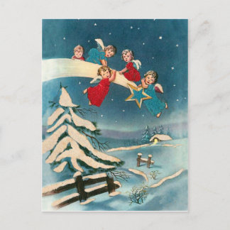 Little angels on shooting star, Christmas greeting Postcard
