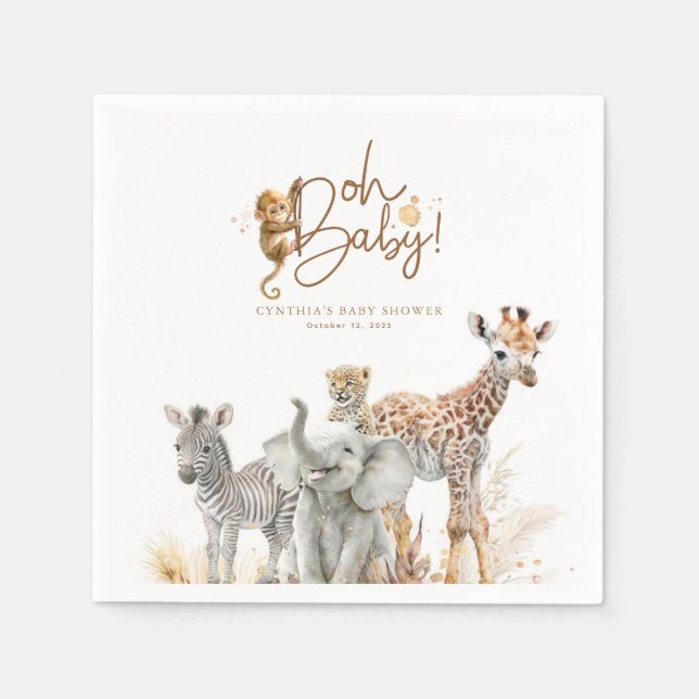 Little Animals Jungle Safari Baby Shower Brown Napkin (Front)