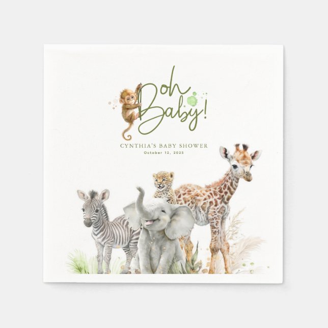 Little Animals Jungle Safari Baby Shower Brown Napkin (Front)