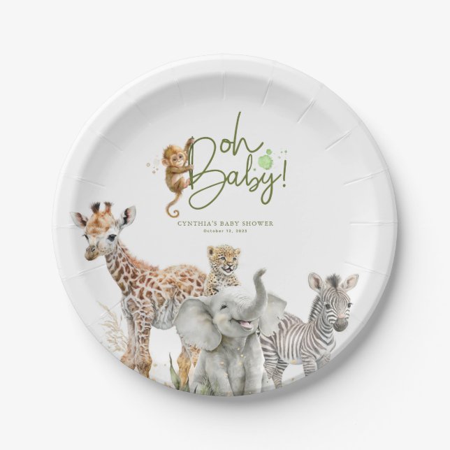 Little Animals Jungle Safari Baby Shower Brown  Paper Plate (Front)