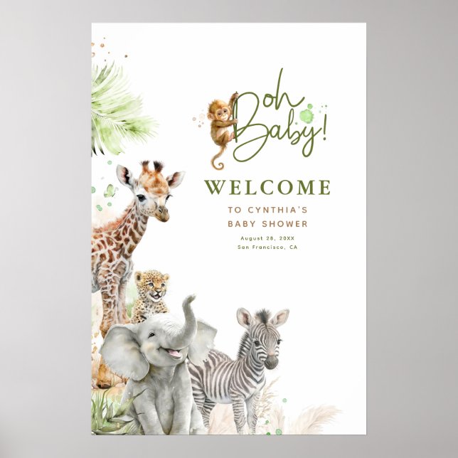 Little Animals Safari Jungle Baby Shower Welcome Poster (Front)
