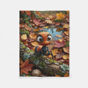Little Ant Autumn Log Fallen Leaves Woodland Fleece Blanket