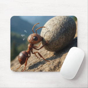 Little Ant Pushing a Rock Uphill Mouse Mat