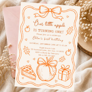 Little Apple Birthday bow Autumn Hand Drawn Doodle Invitation