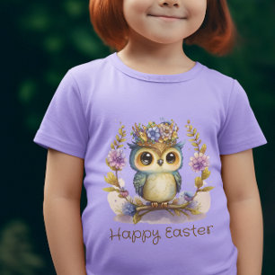 Little Aqua and Gold Owl Happy Easter  T-Shirt