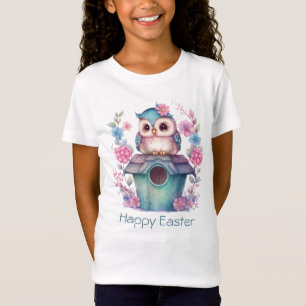 Little Aqua and Gold Owl Happy Easter  T-Shirt