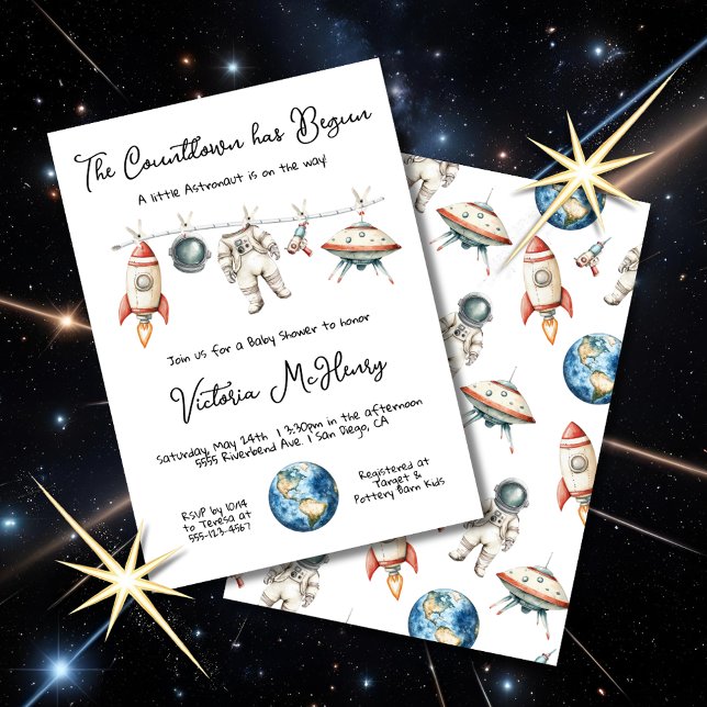 Little Astronaut Baby Shower Clothesline Invitation (Creator Uploaded)