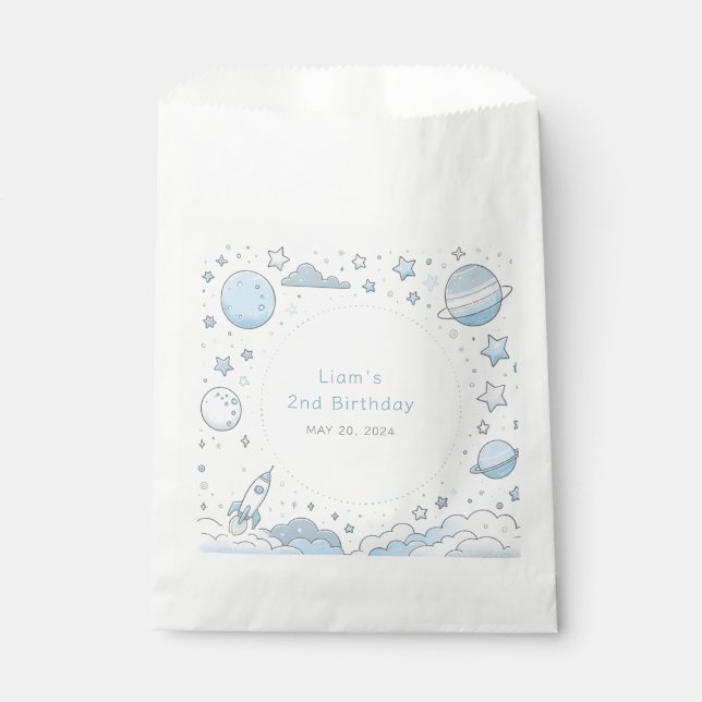 Little Astronaut, Big World Kids Birthday Boys Favour Bags (Front)