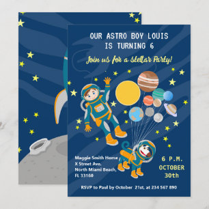 Little astronaut boy dreams Birthday Party Invitation