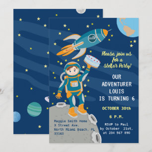 Little astronaut  boy dreams Birthday Party Invitation