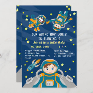 Little astronaut  boy dreams Birthday Party Invitation