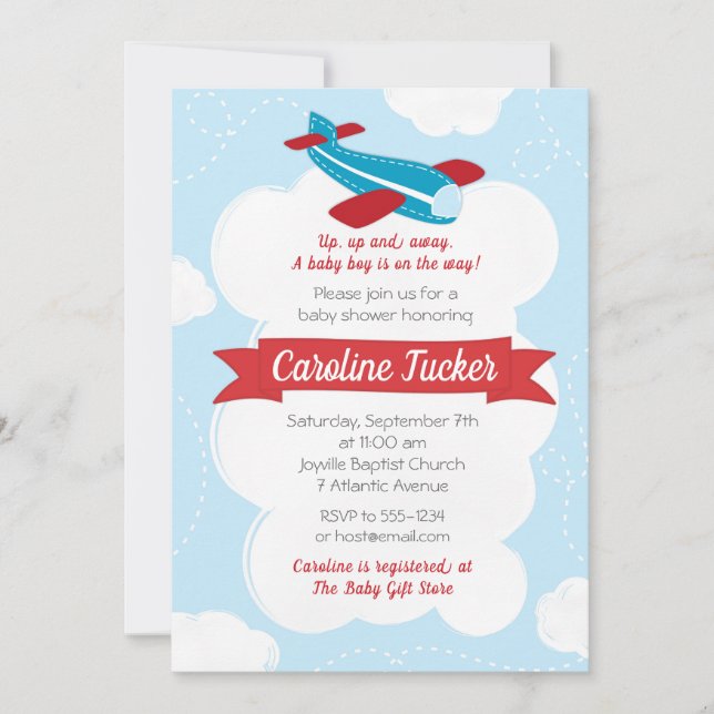 Little Aviator Aeroplane Baby Shower Invitation (Front)