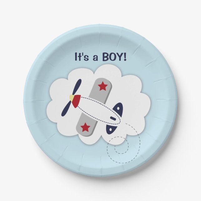 Little Aviator Aeroplane Baby Shower Paper Plate (Front)