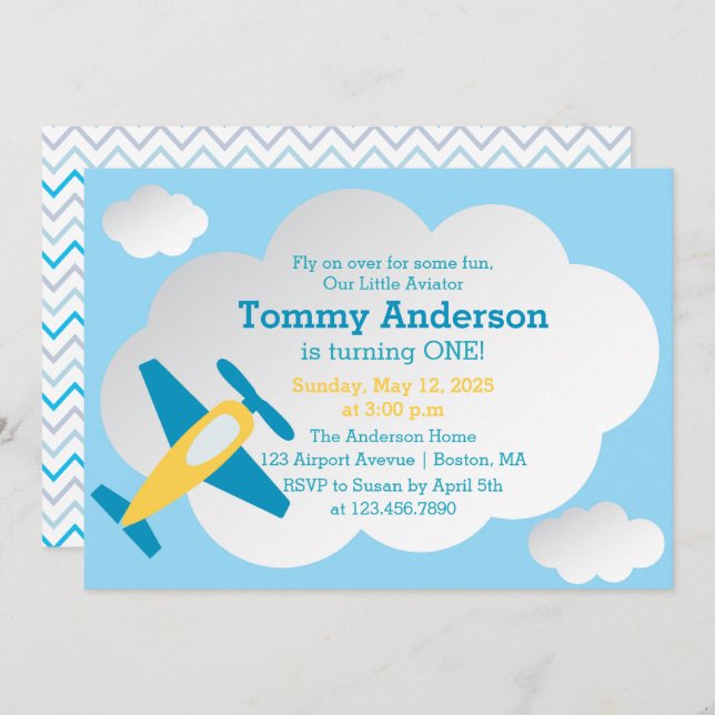 Little Aviator Aeroplane Birthday Party Invitation (Front/Back)