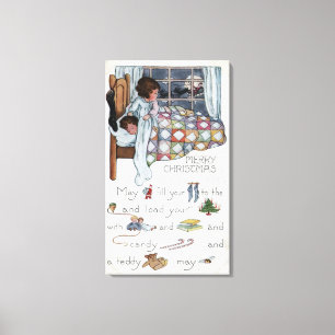 Little Awaken Girl Spies Santa and Sleigh Canvas Print