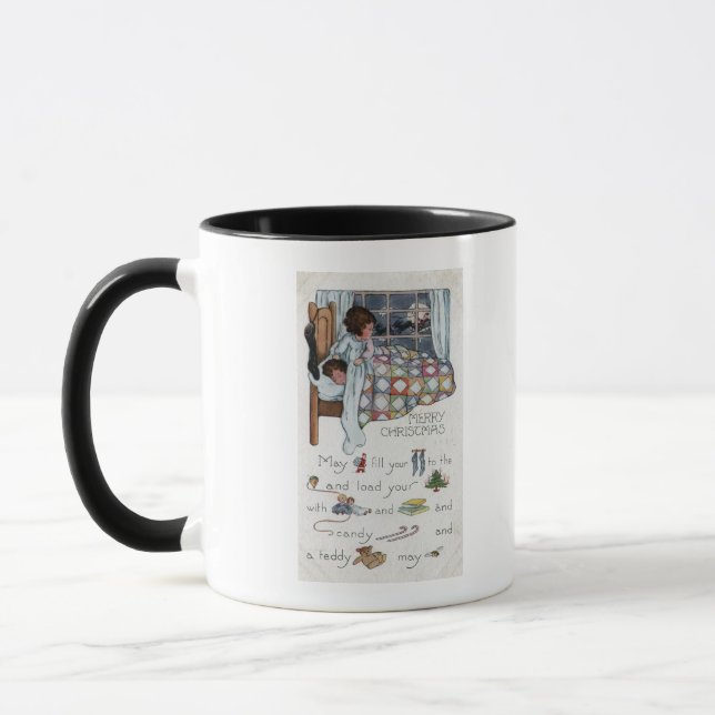 Little Awaken Girl Spies Santa and Sleigh Mug (Left)