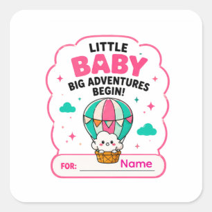 🎈 Little Baby Adventure Begin Name Baby Shower 🎈 Square Sticker