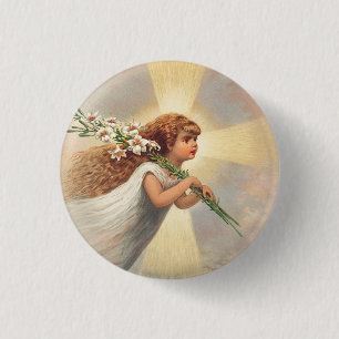 Little baby angel holding lilies 3 cm round badge
