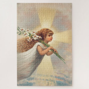 Little baby angel holding lilies jigsaw puzzle