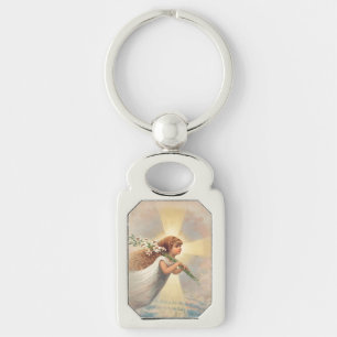 Little baby angel holding lilies key ring
