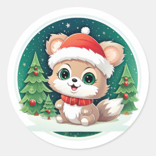 Little Baby Animal Xmas Magic Classic Round Sticker