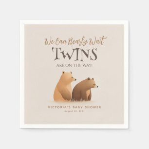 Little Baby Bears Twins Brown Baby Shower Napkin