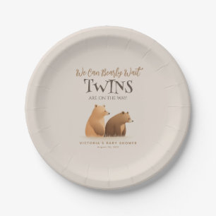 Little Baby Bears Twins Brown Baby Shower Paper Plate