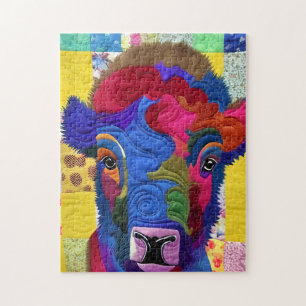 Little Baby Bison Quilt Like Design Jigsaw Puzzle
